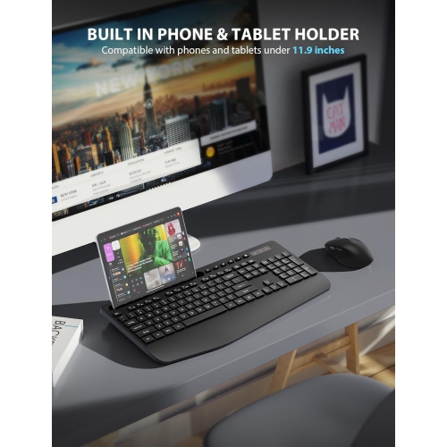 Ensemble clavier et souris sans fil, clavier pleine grandeur, clavier sans fil Silent 2,4&nbsp;GHz pour ordinateur portatif, PC, Mac, ordinateur,