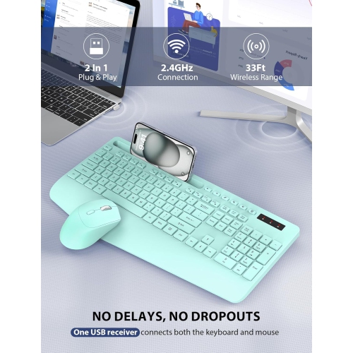 Ensemble clavier et souris sans fil, clavier pleine grandeur, clavier sans fil Silent 2,4&nbsp;GHz pour ordinateur portatif, PC, Mac, ordinateur,