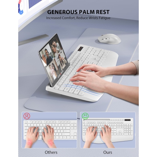 Ensemble clavier et souris sans fil, clavier pleine grandeur, clavier sans fil Silent 2,4&nbsp;GHz pour ordinateur portatif, PC, Mac, ordinateur,