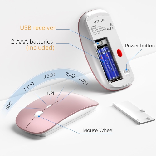 Clavier et souris sans fil, ensemble de 2,4G souris avec clavier compact USB à touches ciseaux et couvercle, pour portable/PC/fenêtre, blanc rose doré