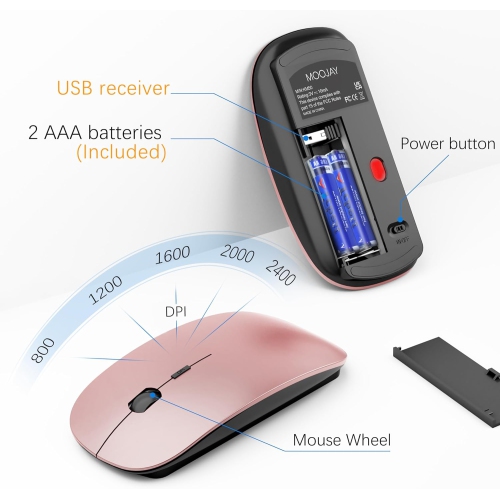 Wireless Keyboard and Mouse,2.4G USB Quiet Compact Scissor Switch Keyboard Mice Set with Cover,for Laptop/PC/Window, Rose Gold Black