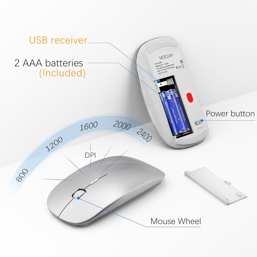 Clavier et souris sans fil, ensemble de 2,4G souris avec clavier compact USB à touches ciseaux et couvercle, pour portable/PC/fenêtre, blanc argenté