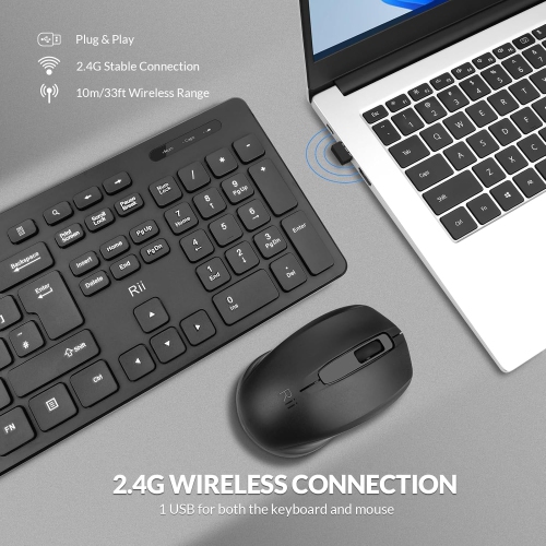 Wireless Keyboard and Mouse Combo,Quiet-Typing Keyboard and Mouse Set,Wireless Keyboard Mouse for Office,School