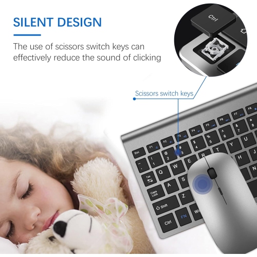 Wireless Keyboard and Mouse Combo, 2.4G Silent Compact USB Mouse and Scissor Switch Keyboard Set,for PC/Laptop/Windows/Mac, Gray Black