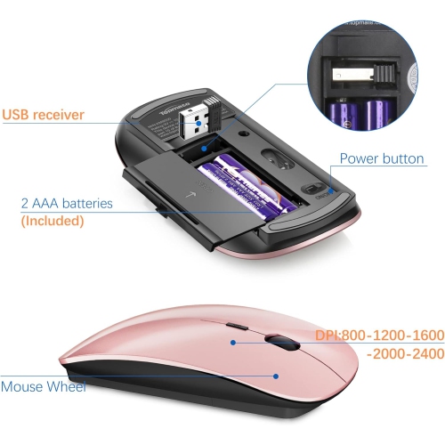 Wireless Keyboard and Mouse Combo, 2.4G Silent Compact USB Mouse and Scissor Switch Keyboard Set,for PC/Laptop/Windows/Mac, Rose Gold Black