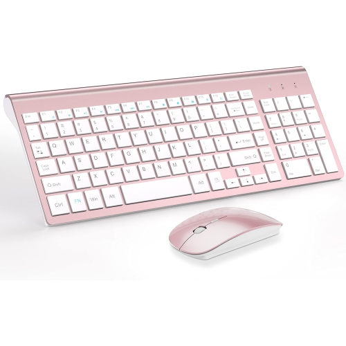 VECELOLIBILIS  Wireless Keyboard And Mouse Combo, 2.4G Silent Compact USB Mouse And Scissor Switch Keyboard Set, for PC/laptop/windows/mac, Rose Gold