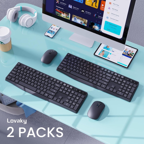 Ensemble clavier et souris sans fil, 2,4G clavier pleine grandeur, tout-en-un pour ordinateur/portable/Windows/Mac, clavier et souris USB sans fil