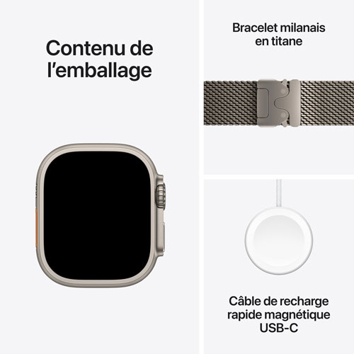Apple Watch Ultra 2 avec boîtier de 49 mm en titane naturel et bracelet milanais en titane naturel par TELUS - G - Financement mensuel