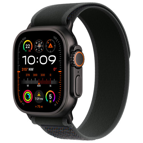 Apple Watch Ultra 2 avec boîtier de 49 mm en titane noir et bracelet Sentier noir par TELUS - M/G - Financement mensuel