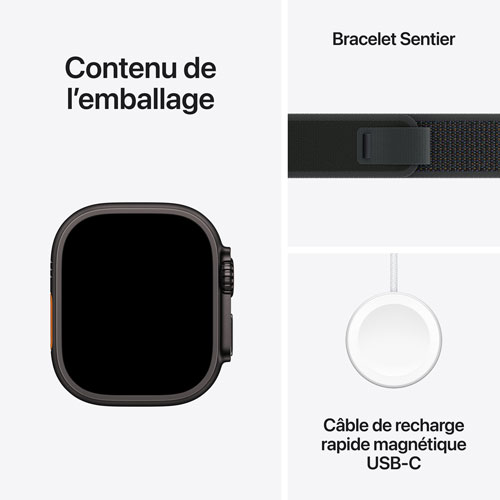 Apple Watch Ultra 2 avec boîtier de 49 mm en titane noir et bracelet Sentier noir par TELUS - M/G - Financement mensuel
