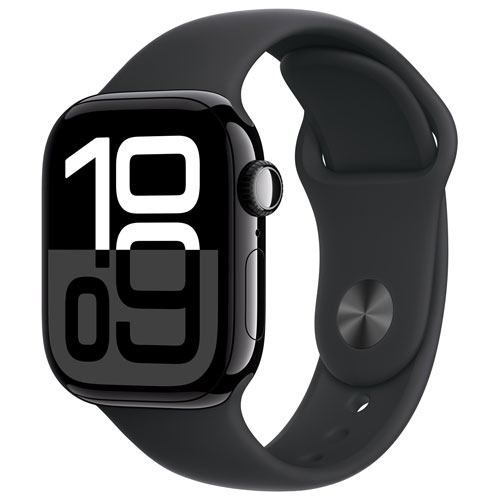TELUS Apple Watch Series 10 42mm Jet Black Aluminum Case w/Black Sport Band-M/L-Monthly Financing