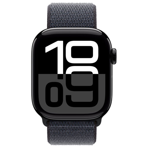 Apple Watch Series 10 avec boîtier de 42 mm en aluminium noir de jais et bracelet sport encre par TELUS - Financement mensuel