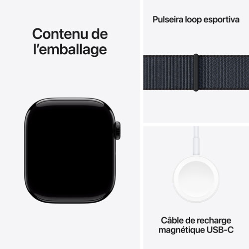 Apple Watch Series 10 avec boîtier de 42 mm en aluminium noir de jais et bracelet sport encre par TELUS - Financement mensuel
