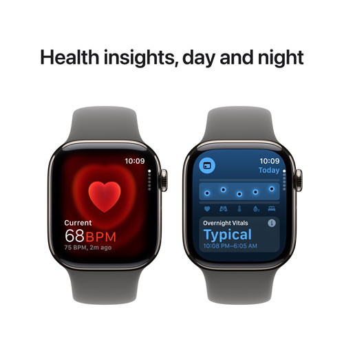 Apple Watch Series 10 (GPS + Cellulaire) avec boîtier de mm en titane naturel et bracelet gris pierre par TELUS - M