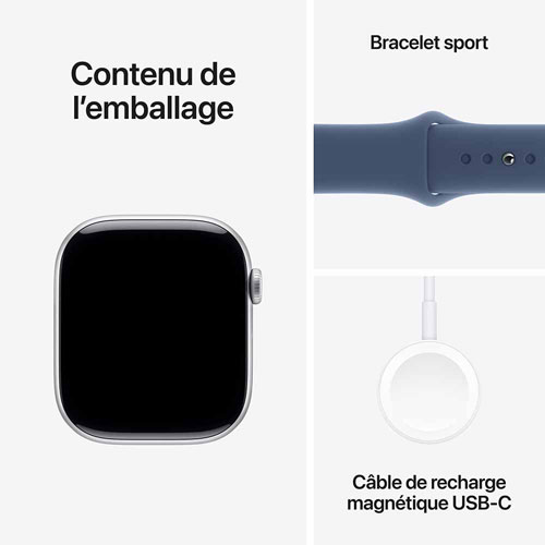 Apple Watch Series 10 avec boîtier de 46 mm en aluminium argenté et bracelet sport denim par TELUS - P/M - Financement mensuel