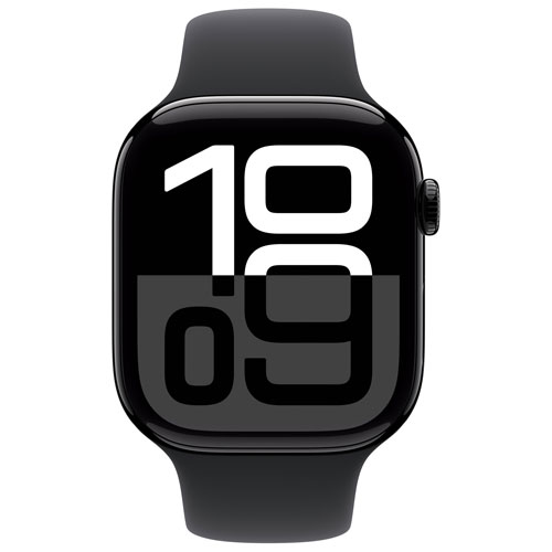 Apple Watch Series 10 avec boîtier de 46 mm en aluminium noir de jais et bracelet sport noir par TELUS - M/G - Financement mensuel