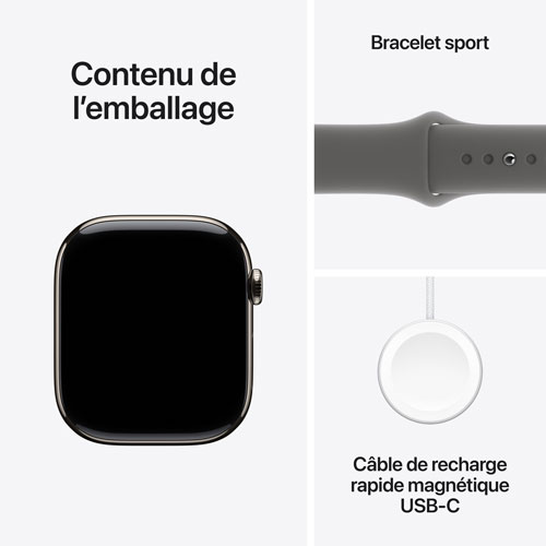 Apple Watch Series 10 avec boîtier de 46 mm en titane naturel et bracelet gris pierre par TELUS - M/G - Financement mensuel