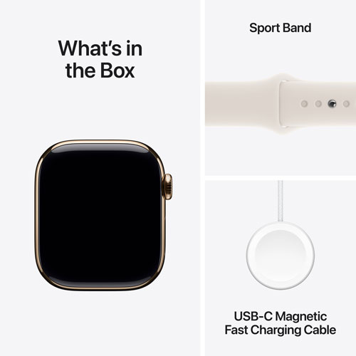 Apple Watch Series 10 avec boîtier de 42 mm en titane doré et bracelet sport comète par TELUS - M/G - Financement mensuel