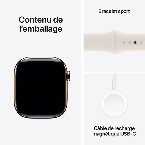 Apple Watch Series 10 avec boîtier de 42 mm en titane doré et bracelet sport comète par TELUS - M/G - Financement mensuel