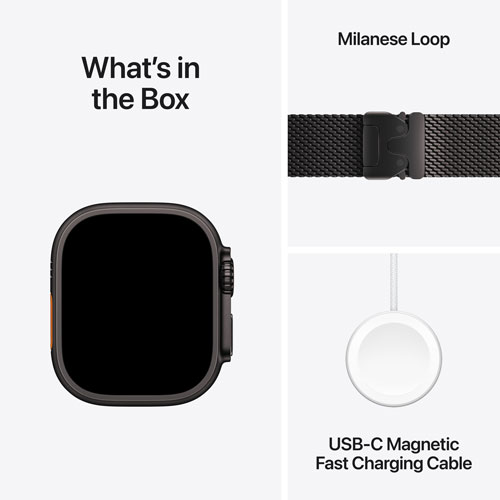 Apple Watch Ultra 2 avec boîtier de 49 mm en titane noir et bracelet milanais en titane noir par Rogers - Grand - Financement mensuel