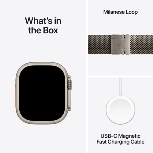 Apple Watch Ultra 2 avec boîtier de 49 mm en titane naturel et bracelet milanais en titane naturel par Rogers - Moyen - Financement mensuel