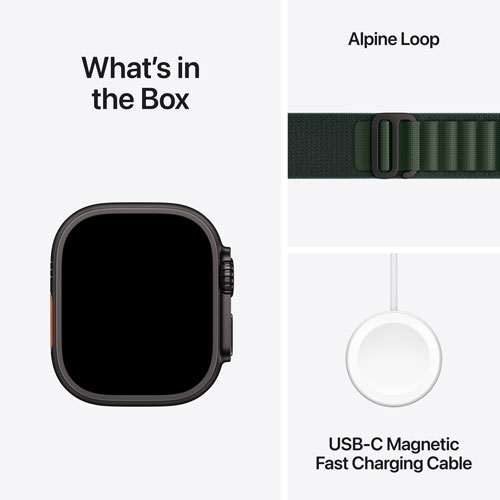 Apple Watch Ultra 2 avec boîtier de 49 mm en titane noir et bracelet Alpin vert foncé par Rogers - Petit - Financement mensuel
