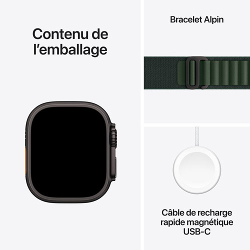 Apple Watch Ultra 2 avec boîtier de 49 mm en titane noir et bracelet Alpin vert foncé par Rogers - Petit - Financement mensuel