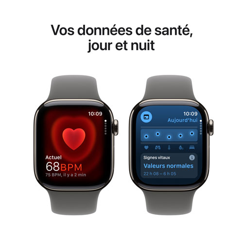 Apple Watch Series 10 avec boîtier de 42 mm en titane naturel et bracelet gris pierre de Rogers - M/G - Financement mensuel