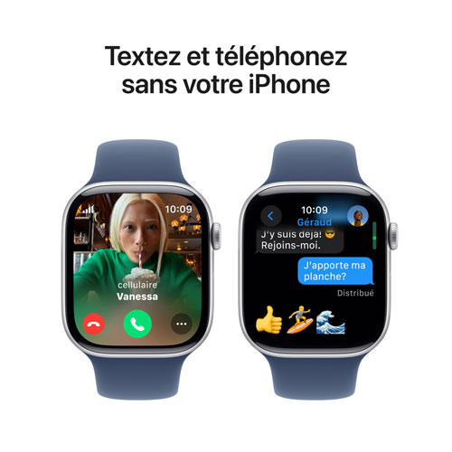 Apple Watch Series 10 46 mm en aluminium argenté et bracelet de sport denim de Rogers - P/M - Financement mensuel