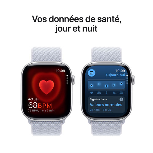 Apple Watch Series 10 (GPS + Cellulaire) avec boîtier de 46 mm en aluminium argenté et bracelet sport nuage bleu par Rogers - Financement mensuel