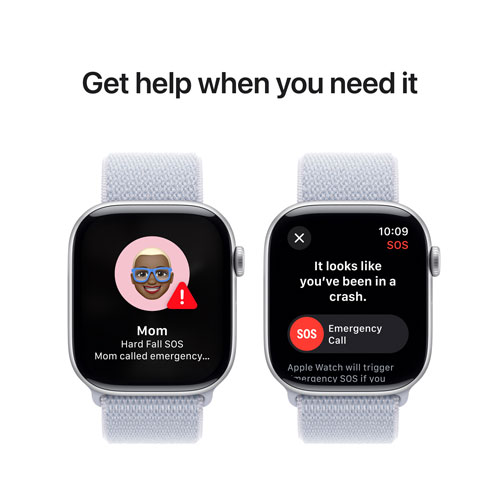 Apple Watch Series 10 (GPS + Cellulaire) avec boîtier de 46 mm en aluminium argenté et bracelet sport nuage bleu par Rogers - Financement mensuel