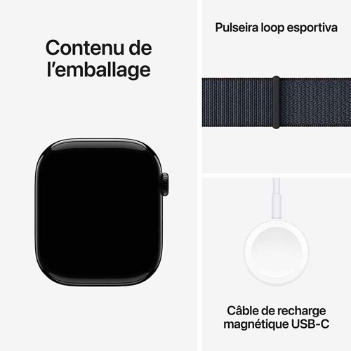 Apple Watch Series 10 avec boîtier de 46 mm en aluminium noir de jais et bracelet sport encre de Rogers - Financement mensuel