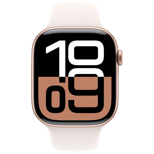 Apple Watch Series 10 avec boîtier de 46 mm en aluminium rose doré et bracelet sport fard clair par Rogers - P/M - Financement mensuel