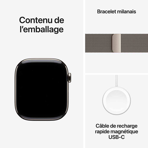 Apple Watch Series 10 avec boîtier de 46 mm en titane naturel et bracelet milanais naturel par Rogers - M/G - Financement mensuel