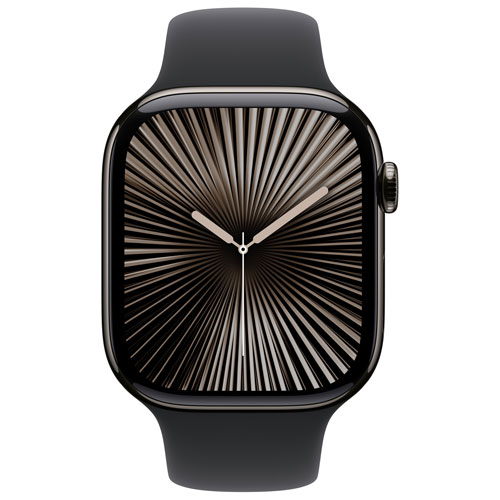 Apple Watch Series 10 avec boîtier de 46 mm en titane ardoise et bracelet sport noir par Rogers - P/M - Financement mensuel
