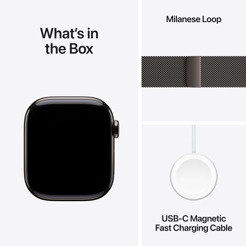 Apple Watch Series 10 (GPS + Cellulaire) avec boîtier de 42 mm en titane ardoise et bracelet milanais ardoise par Rogers - M/G - Financement mensuel