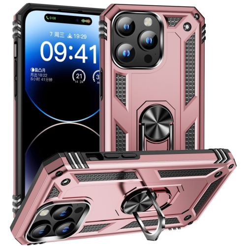 [CS] Hybrid Hard Kickstand Case Cover with Magnetic Ring Holder for iPhone 16 Pro Max, Rose Gold