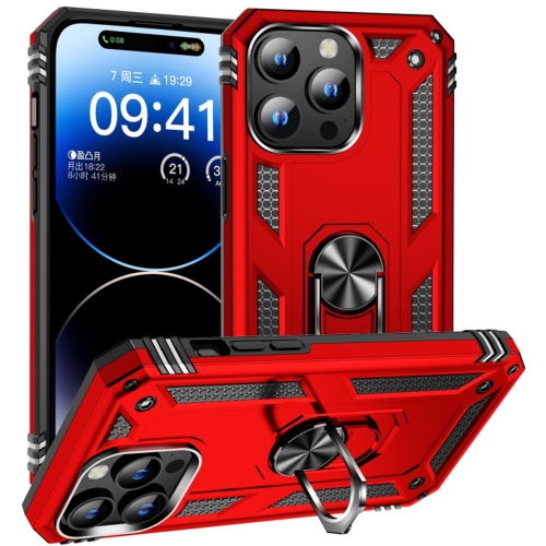 [CS] Hybrid Hard Kickstand Case Cover with Magnetic Ring Holder for iPhone 16 Pro Max, Red