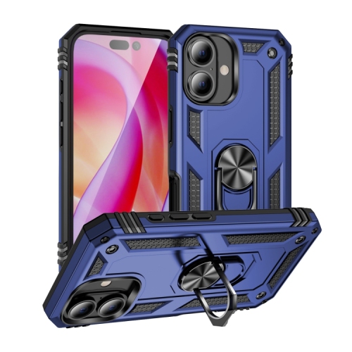 [CS] Étui rigide avec béquille et support à anneau magnétique pour iPhone 16, bleu marine