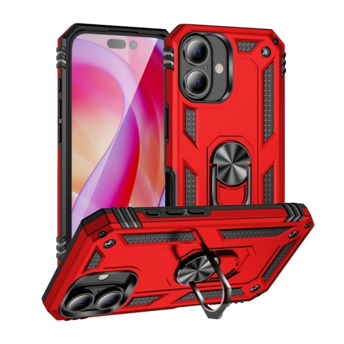 [CS] Étui rigide avec béquille et anneau magnétique pour iPhone 16, rouge