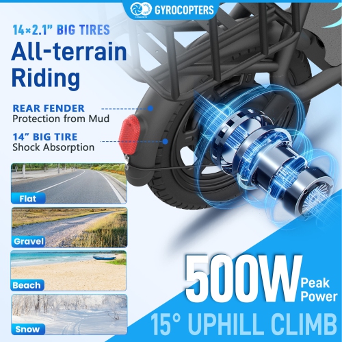 Gyrocopters Zeno2.0 Upgraded Electric Scooter | 500W Peak Motor | 32km/h Speed | UL2272 Safety | 40km Range | Shock-Absorbing Seat | Anti-theft GPS