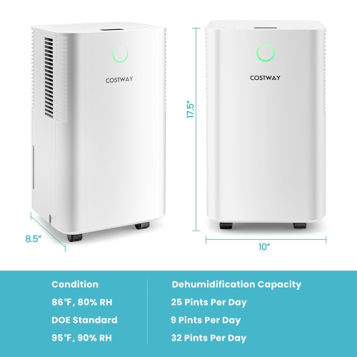 Costway 1750 Sq. Ft Dehumidifier for Large Room and Basements, 32 Pints Dehumidifier w/ 3 Modes, 2 Speeds, 24H Timer, Auto or Manual Drainage, 0.5