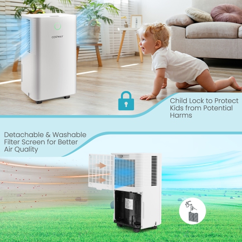 Costway 1750 Sq. Ft Dehumidifier for Large Room and Basements, 32 Pints Dehumidifier w/ 3 Modes, 2 Speeds, 24H Timer, Auto or Manual Drainage, 0.5