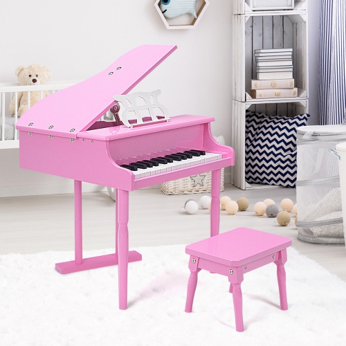 Costway Classical Kids Piano, 30-Key Mini Grand Piano with Music Stand and Bench, Wooden Musical Instrument Toy w/Lid & Music Rack, Gift for Boys