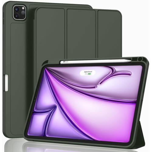 [CS] Slim Magnetic Smart Cover Stand Case & Pencil Holder for Apple iPad Pro 11" 2024, Dark Green