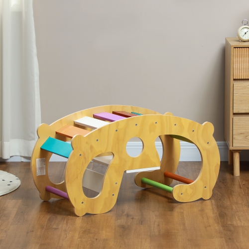 Qaba Climbing Toy for Toddlers, 2 in 1 Wooden Rainbow Climbing Arch Ladder Baby Rocker, Children Indoor Play Gym Montessori Climbing Learning Playset