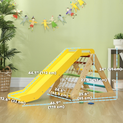 Qaba Pikler Triangle Set, 5 in 1 Climbing Toys for Toddlers, Indoor Montessori Climbing Set, Wooden Jungle Gym for Kids, with Slide, Sandbags, for