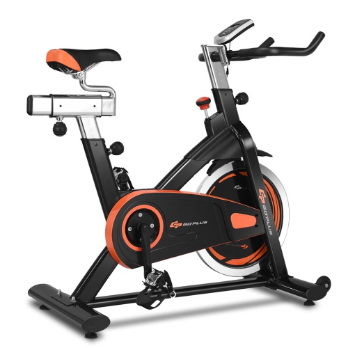 Goplus Exercise Bike, Indoor Cycling Bike with LCD Monitor & Heart Sensor, Comfortable Seat Cushion, and Multi - grips Handlebar for Home Training &