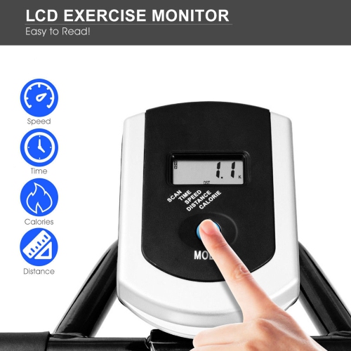 Goplus Exercise Bike, Indoor Cycling Bike with LCD Monitor & Heart Sensor, Comfortable Seat Cushion, and Multi - grips Handlebar for Home Training &