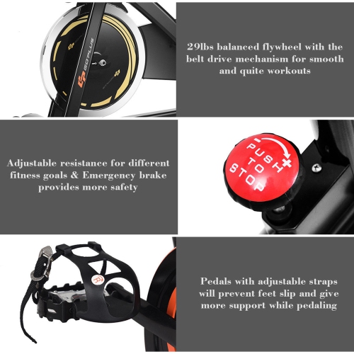 Goplus Exercise Bike, Indoor Cycling Bike with LCD Monitor & Heart Sensor, Comfortable Seat Cushion, and Multi - grips Handlebar for Home Training &